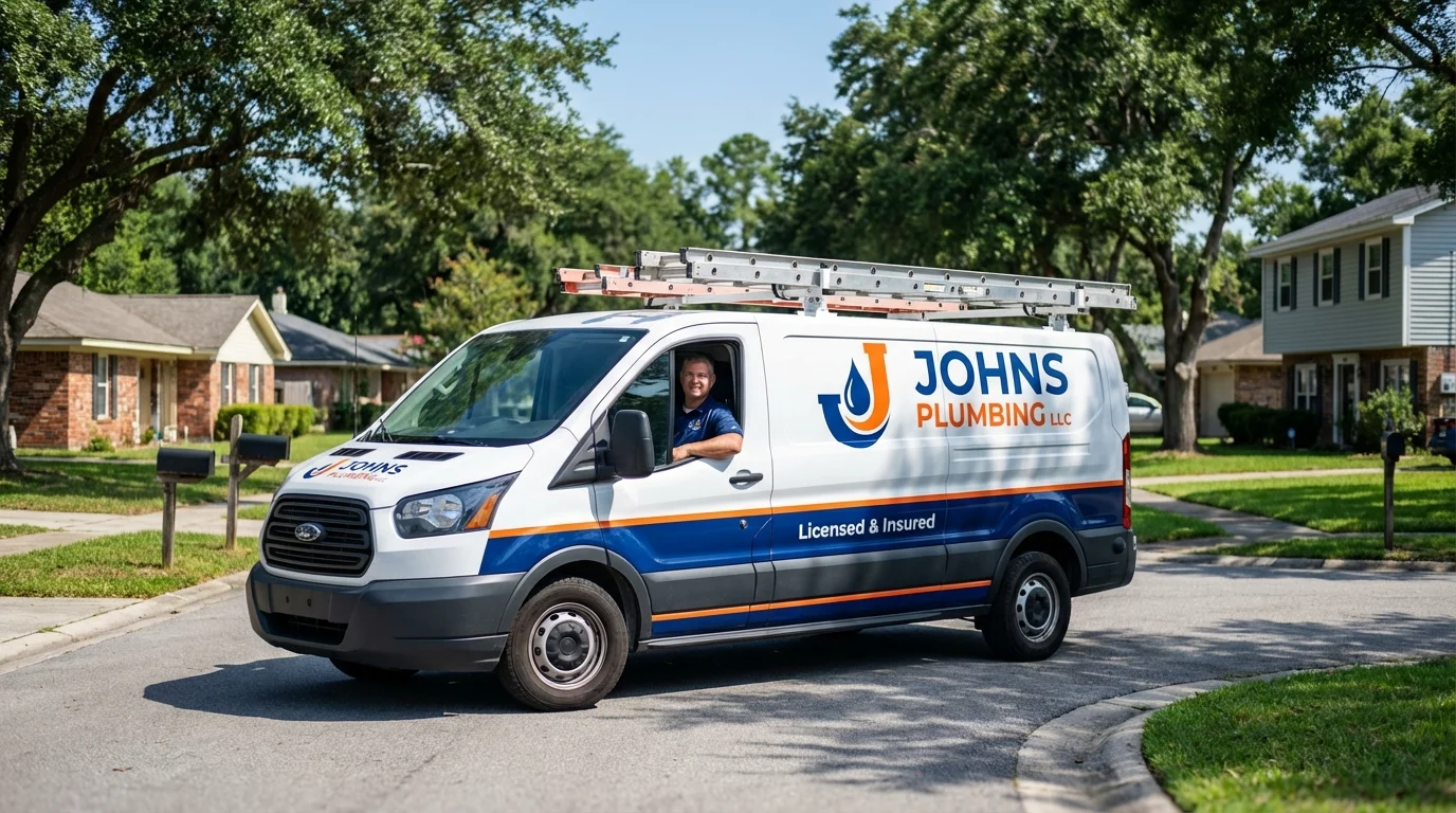 Johns Plumbing LLC service van in West Simsbury, CT