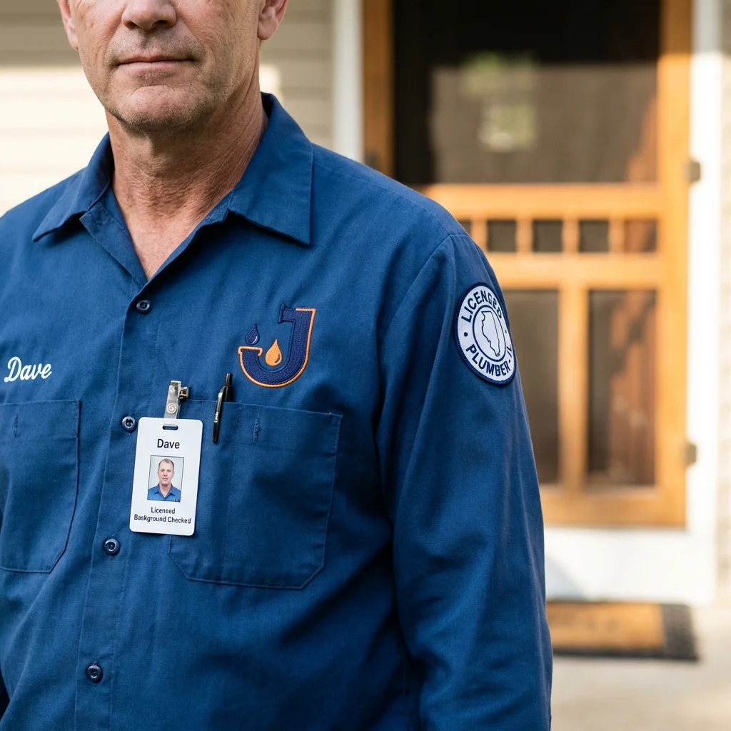 Licensed plumber showing ID badge in West Simsbury, CT