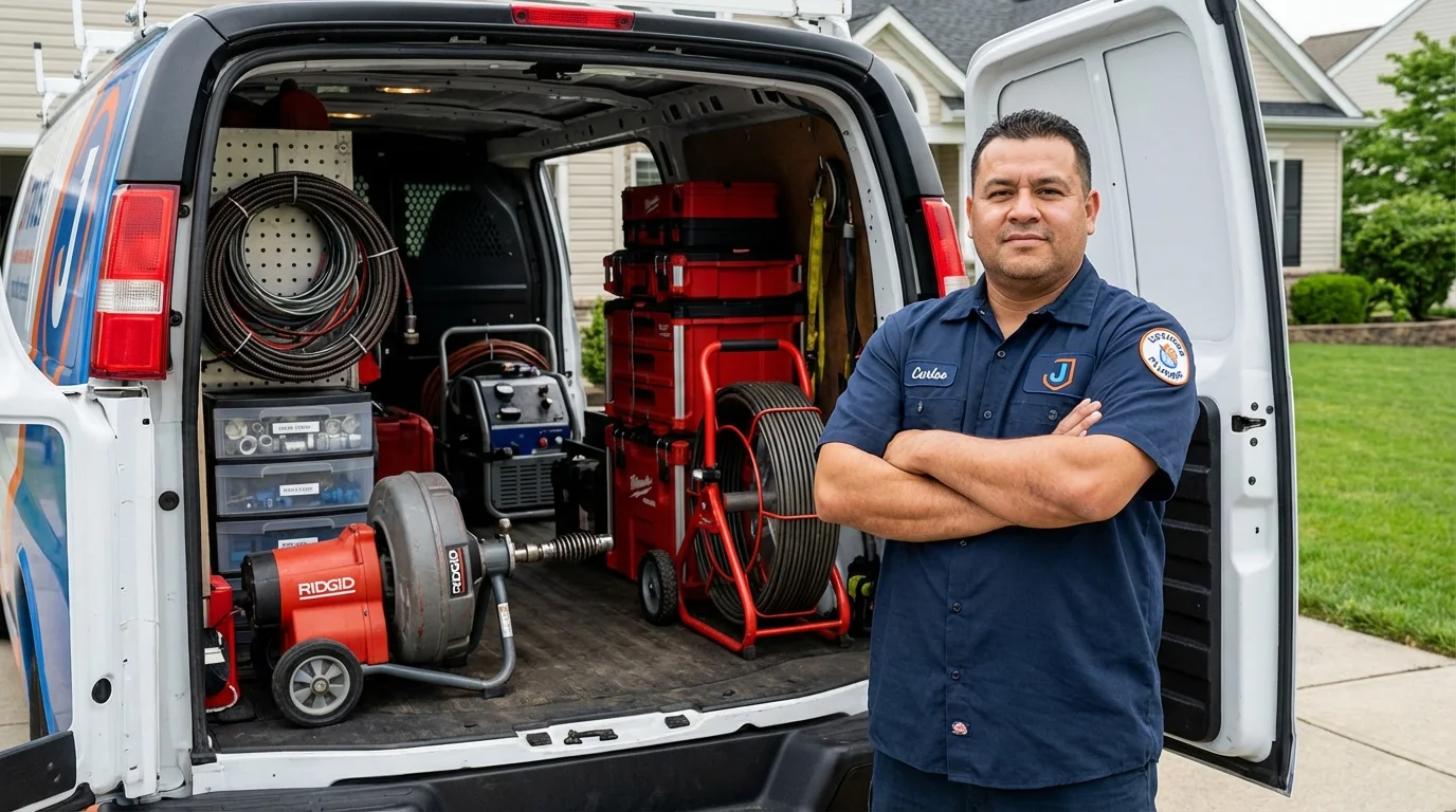 Professional drain cleaning equipment and Johns Plumbing LLC plumber in West Simsbury
