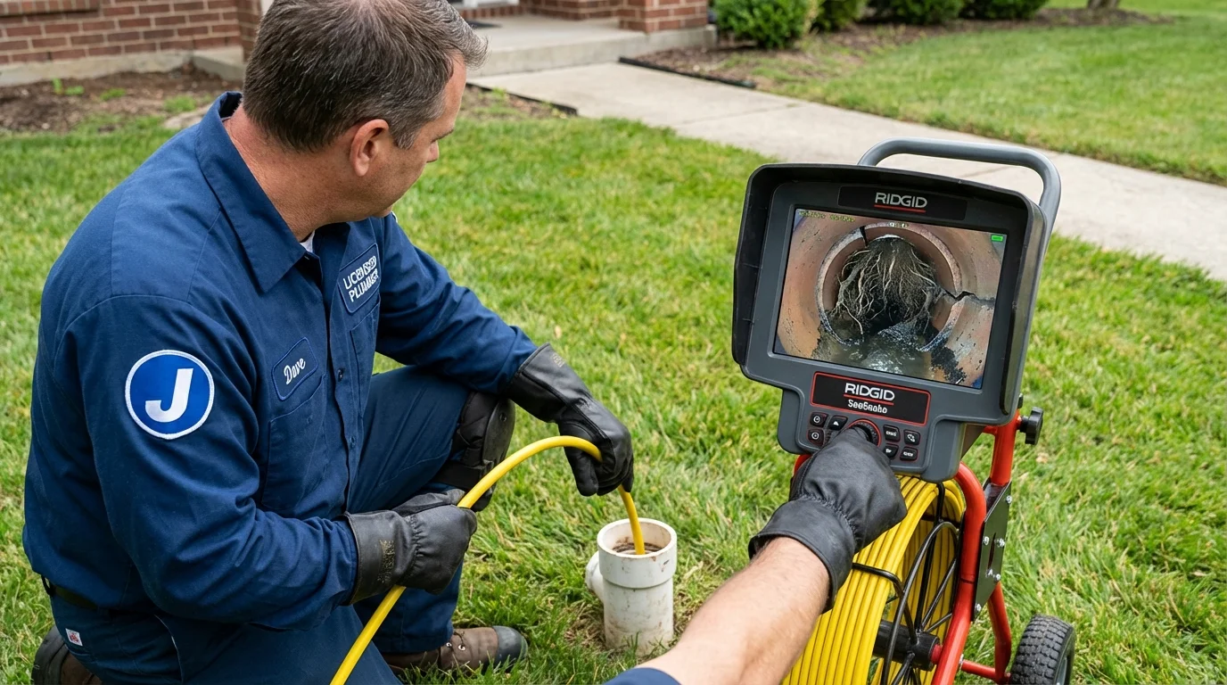 Sewer camera inspection being performed by Johns Plumbing LLC in West Simsbury