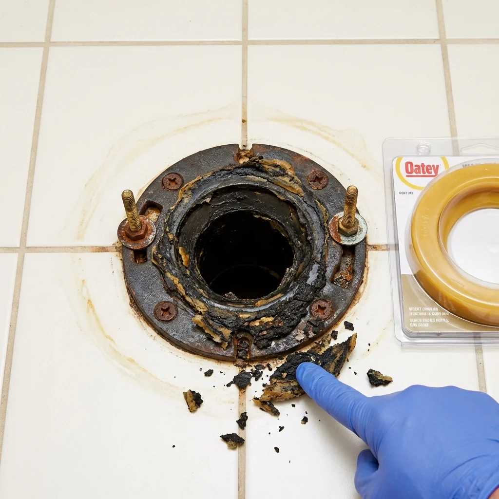 Failed wax ring showing water seepage at the base of a toilet in a West Simsbury, CT home